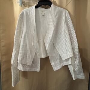 Chico’s Size 2 White Mesh Open Front Jacket Blazer Lightweight Layer